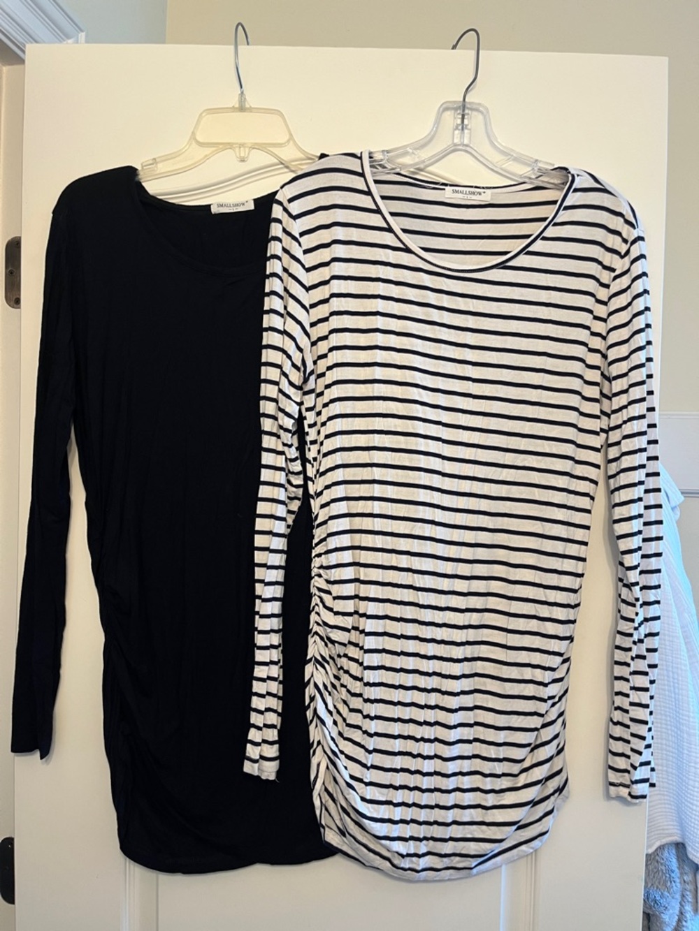 Black and White Striped Long-Sleeve Maternity Top